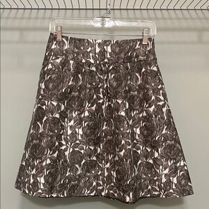 J. Crew Grey and White Floral Silk A-Line Skirt